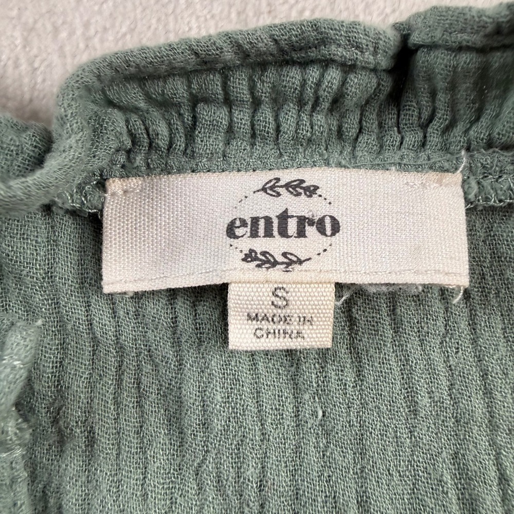 Anthropologie Entro Gauze Dress Womens S Sage Green Tiered Boho Babydoll - Picture 3 of 6